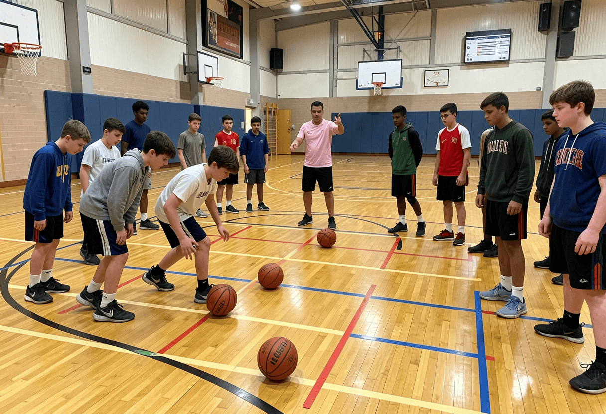 Junior basketball skills challenge at a community tournament