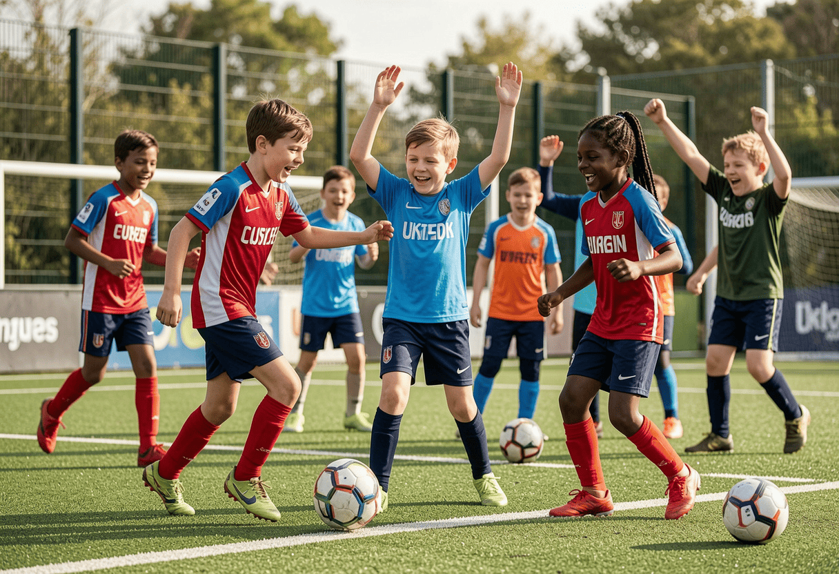 Junior football teams during a weekend cup tournament