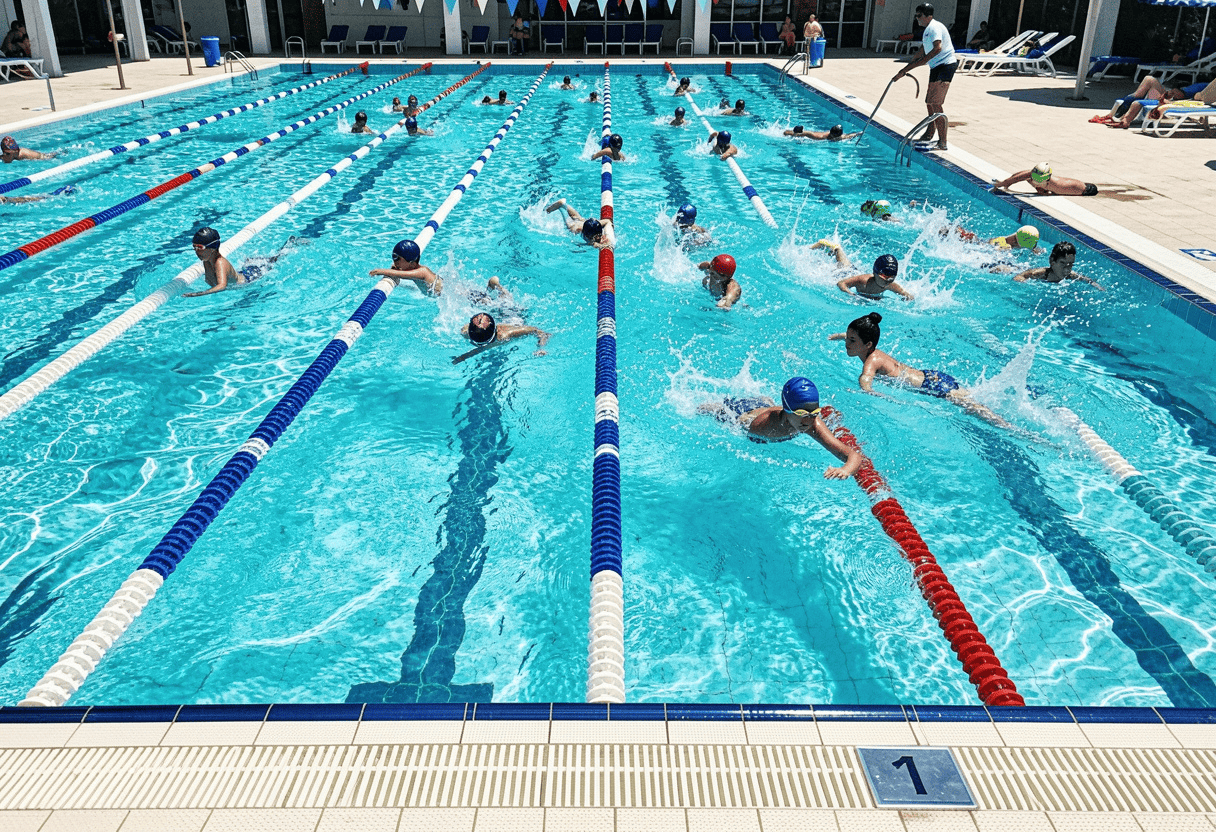 Bright UK swimming pool during a junior lesson at Cheshire Swim Academy